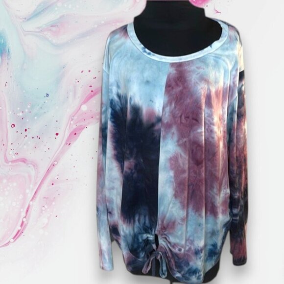 WFX by Wallflower Blue and Purple Tie Dye Long Sleeve Top 3X - Picture 1 of 10